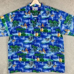 Ocean Current Hawaiian Shirt Mens Extra Large Blue Camp‎ Fishing Tropical Floral